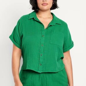 Old Navy Green Mangrove Gauze Short Sleeve Button Down Shirt Small